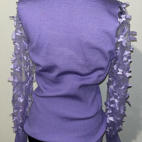 CATO LAVENDER RIBBED LONG SLEEVE SHEAR 3D BUTTERFLY SWEATER - Picture 6 of 6